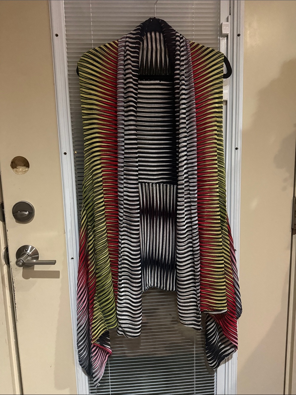 Striped Asymmetrical Open-Front Dress in Black, White & Multicolor
